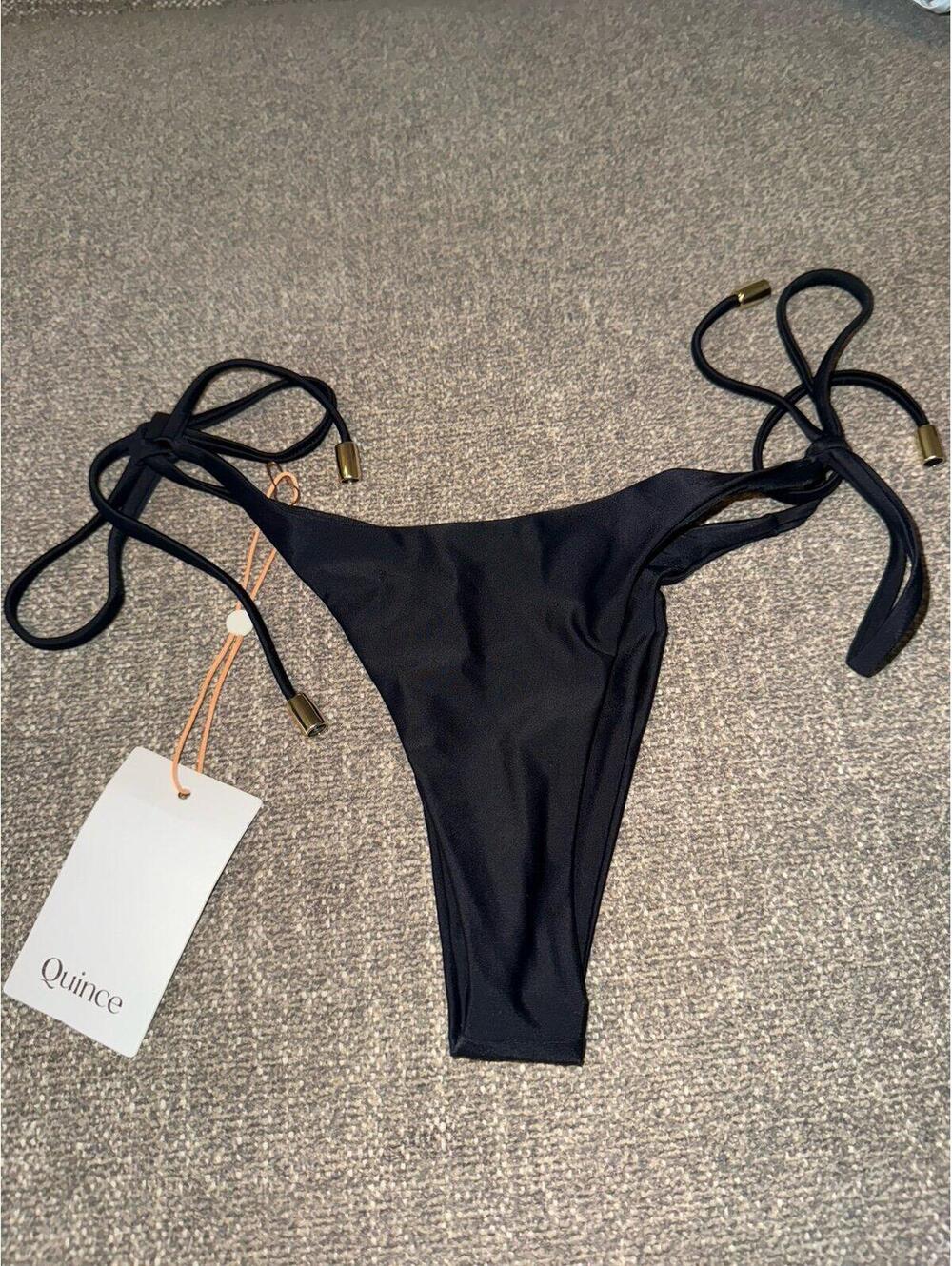 Quince NWT Black Side Tie Bikini Bottom XS Minimalist Swimwear Adjustable
